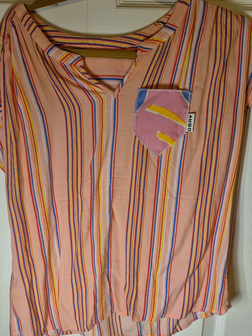 Green Bean Reloved - Upcycled Pink Striped Women's Short-Sleeve Shirt